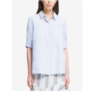 DKNY White Womens LG Embroidered Button Down Shirt